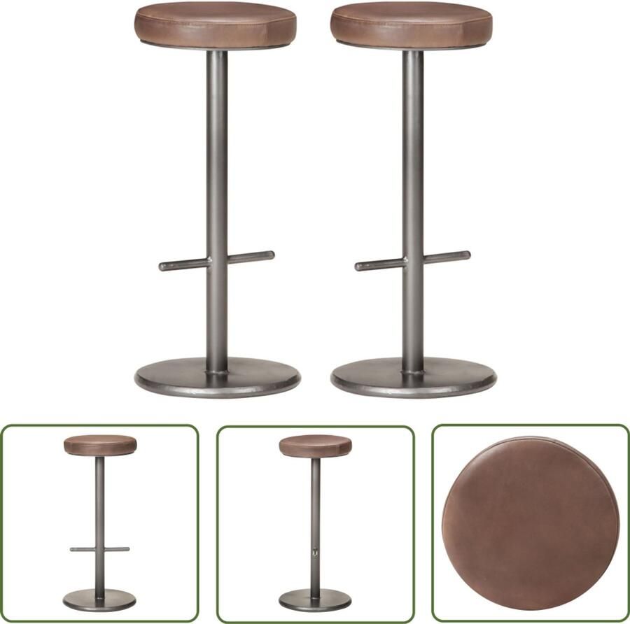 VidaXL Lederen Barstoel Barstoelen Barkrukken 2 st echt leer verweerd bruin Vintage Barstool Retro Barstoel Keukenbarstoelen