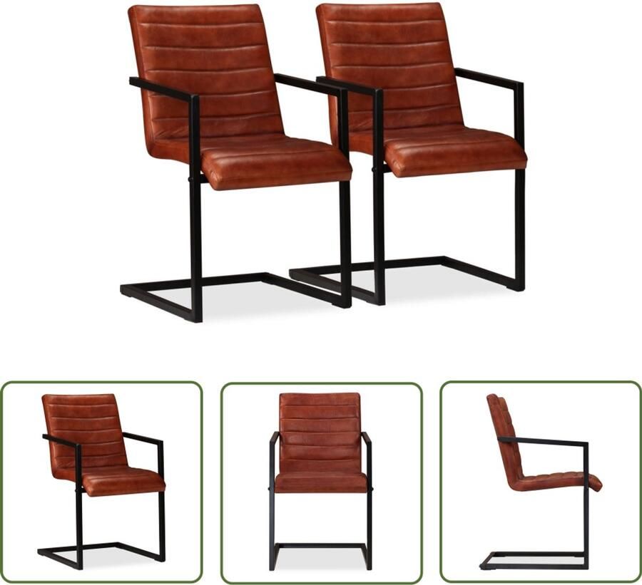 The Living Store Eetkamerstoelen 2 st echt leer bruin Retro Meubilair Lederen Eetkamerstoelen Echte Leer Stoelen Vintage Stoelen Bruine Eetkamerstoelen