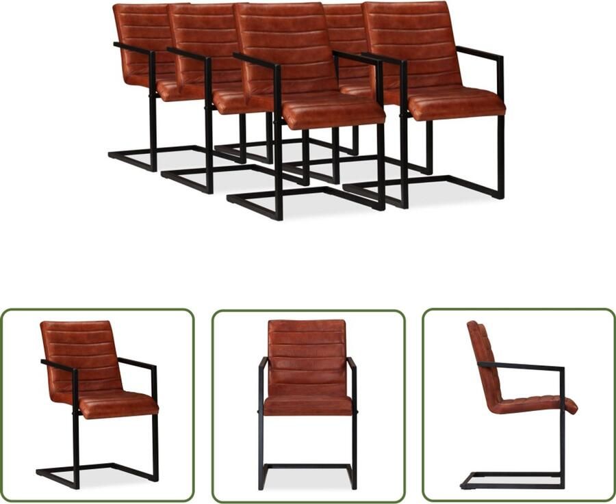 The Living Store Eetkamerstoelen 6 st echt leer bruin Retro Stoelen Lederen Eetkamerstoelen Vintage Stoelen Bruine Eetkamerstoelen Design Stoelen