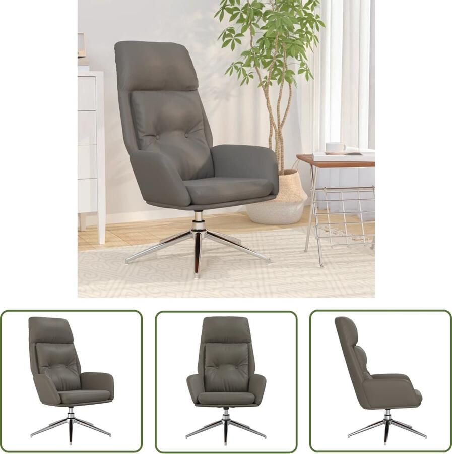 The Living Store Relaxstoel Dik gevoerd Echt Leer 70x77x94 cm Grijs Relaxstoel Lederen Fauteuil Leren Stoel Grijze Stoel Design Fauteuil - Foto 2