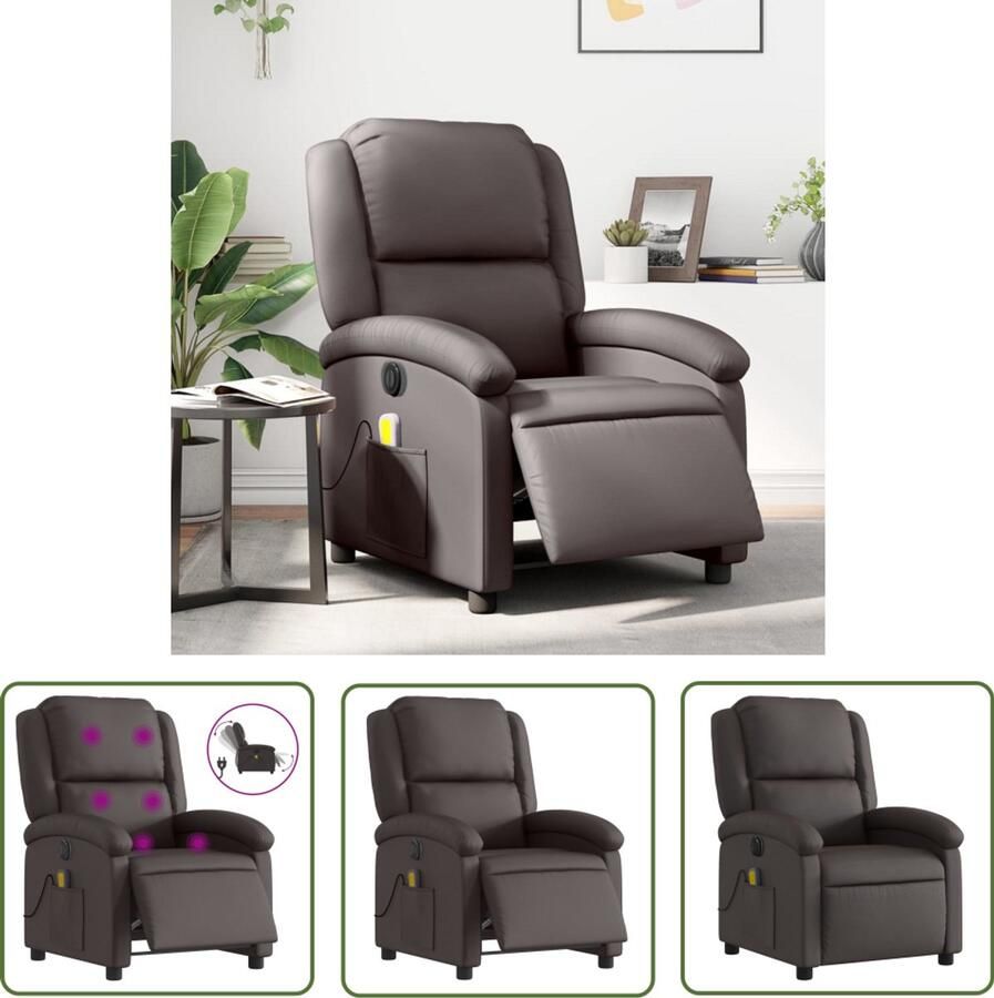 The Living Store Massagestoel elektrisch verstelbaar echt leer donkerbruin Elektrische Massagestoel Lederen Massagestoel Massagefauteuil Relaxfauteuil Ergonomische Stoel