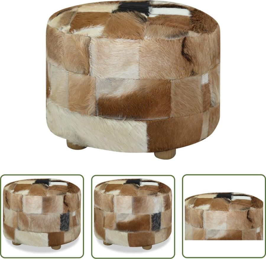 The Living Store Poef rond 50x50x45 cm echt leer Comfortabele Poef Lederen Poef Multifunctionele Poef Vintage Poef Handgemaakte Poef - Foto 2