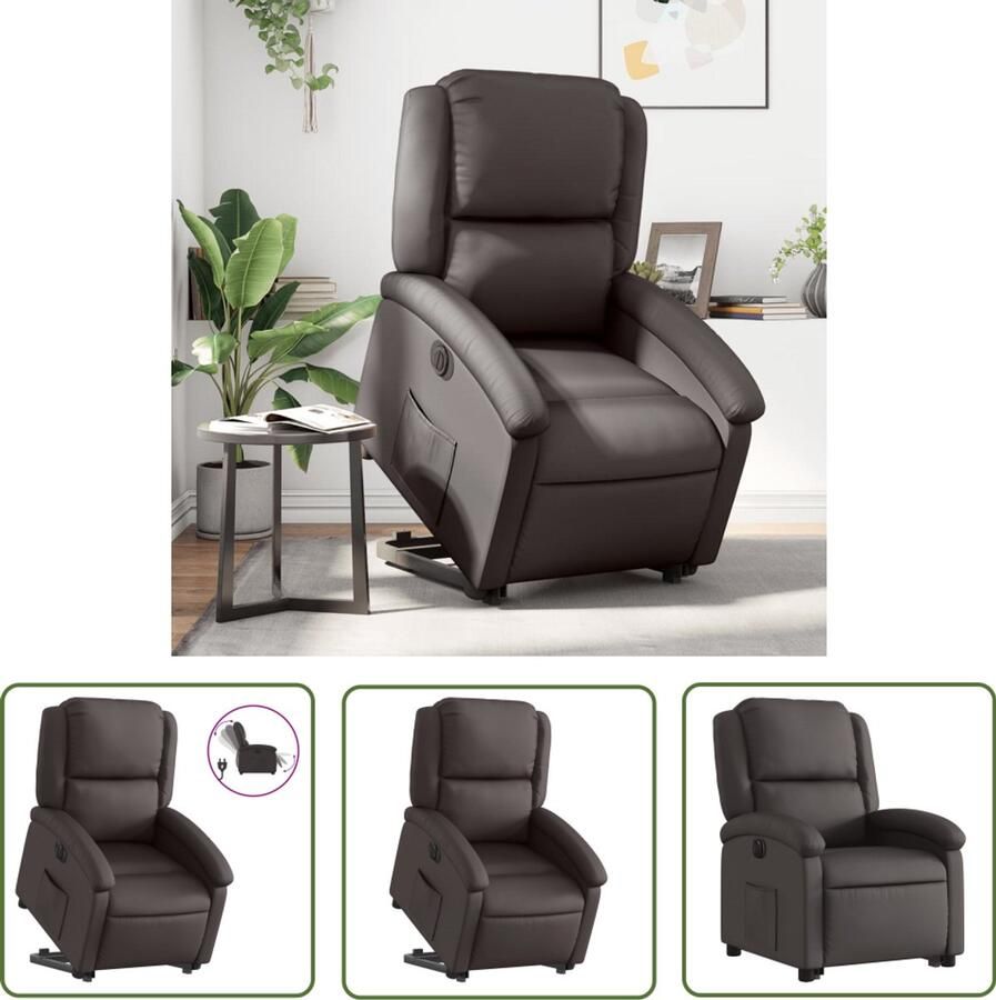 The Living Store Sta-op-stoel elektrisch echt leer donkerbruin Elektrische Sta-op-stoel Lederen Fauteuil Ergonomische Stoel Sta-op-stoel Voor Senioren Elektrische Verstelbare Stoel