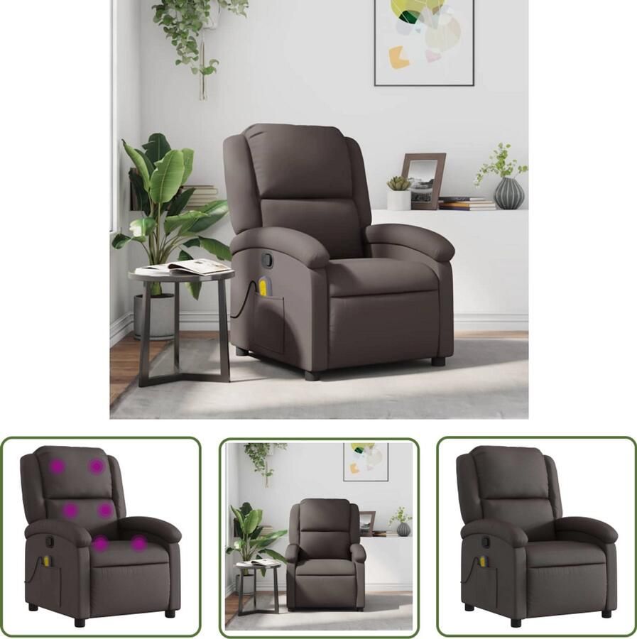 VidaXL Massagestoel verstelbaar echt leer donkerbruin Massagestoel Lederen Stoel Relaxstoel Loungestoel Bruine Stoel
