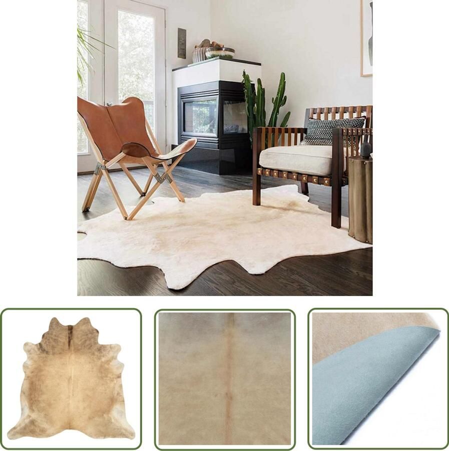 VidaXL Vloerkleed 180x220 cm echte koeienhuid beige Vloerkleed Lederen Vloerkleed Koe Huiden Vloerkleed Vintage Vloerkleed Natuur