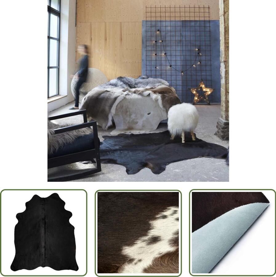 VidaXL Vloerkleed 180x220 cm echte koeienhuid zwart Vloerkleed Lederen Vloerkleed Koeihuid Vloerkleed Vintage Vloerkleed Design Vloerkleed