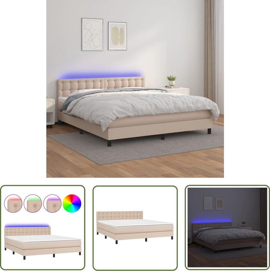 The Living Store Boxspring Bed Kunstleer 203x180x78 88 cm Verstelbaar hoofdbord Kleurrijke LED-verlichting Pocketvering matras Huidvriendelijk topmatras Inclusief montagemateriaal