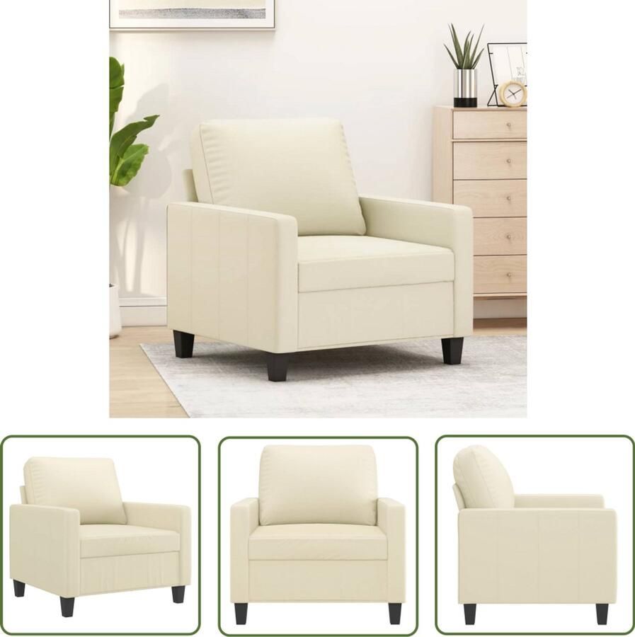 The Living Store Fauteuil 60 cm kunstleer crèmekleurig Fauteuil Lounge Stoel Lederlook Creme Kleur Moderne Fauteuil