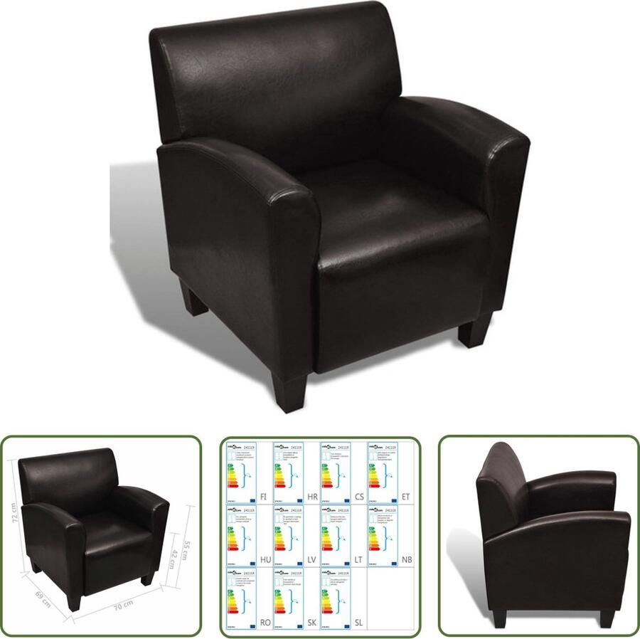 The Living Store Leunstoel Donkerbruin 70 x 69 x 72 cm Stabiel frame Fauteuil Lederlook Bruine Fauteuil Lounge Stoel Relaxfauteuil - Foto 2