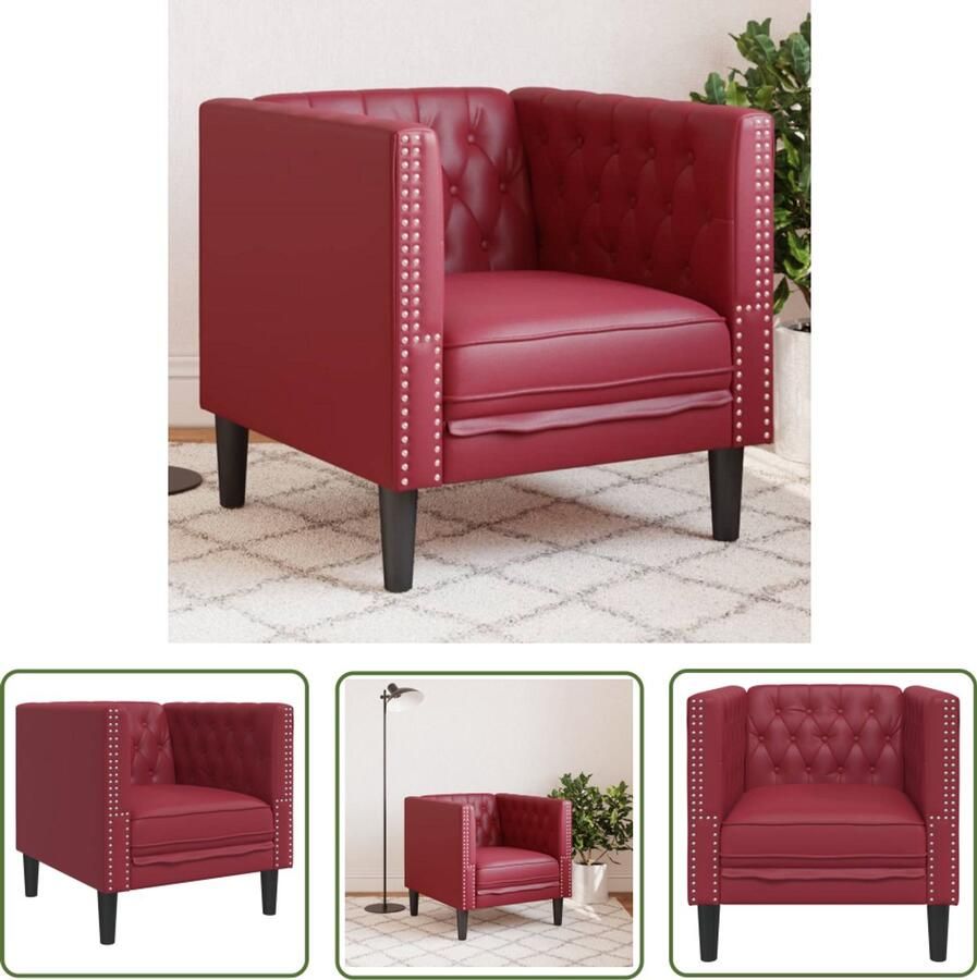 VidaXL Lederlook Stoel Fauteuil Chesterfield Fauteuil Chesterfield-stijl kunstleer wijnrood Lounge Stoel Vintage Stoel Designstoel