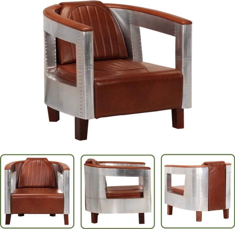 The Living Store Fauteuil luchtvaartstijl echt leer bruin Comfortabele Fauteuil Leer Fauteuilll Lounge Fauteuil Relaxfauteuil Industrieel Fauteuil