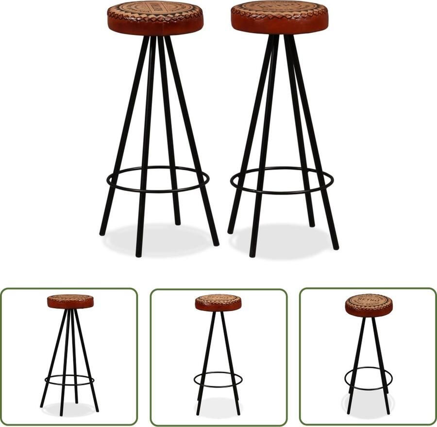 The Living Store Barkruk IndustriÃle Uitstraling 30 x 76 cm Leer met Canvas en Staal Industriele Barkrukken Leren Barkrukken Set Bar Stoelen Eetkamerstoelen - Foto 2