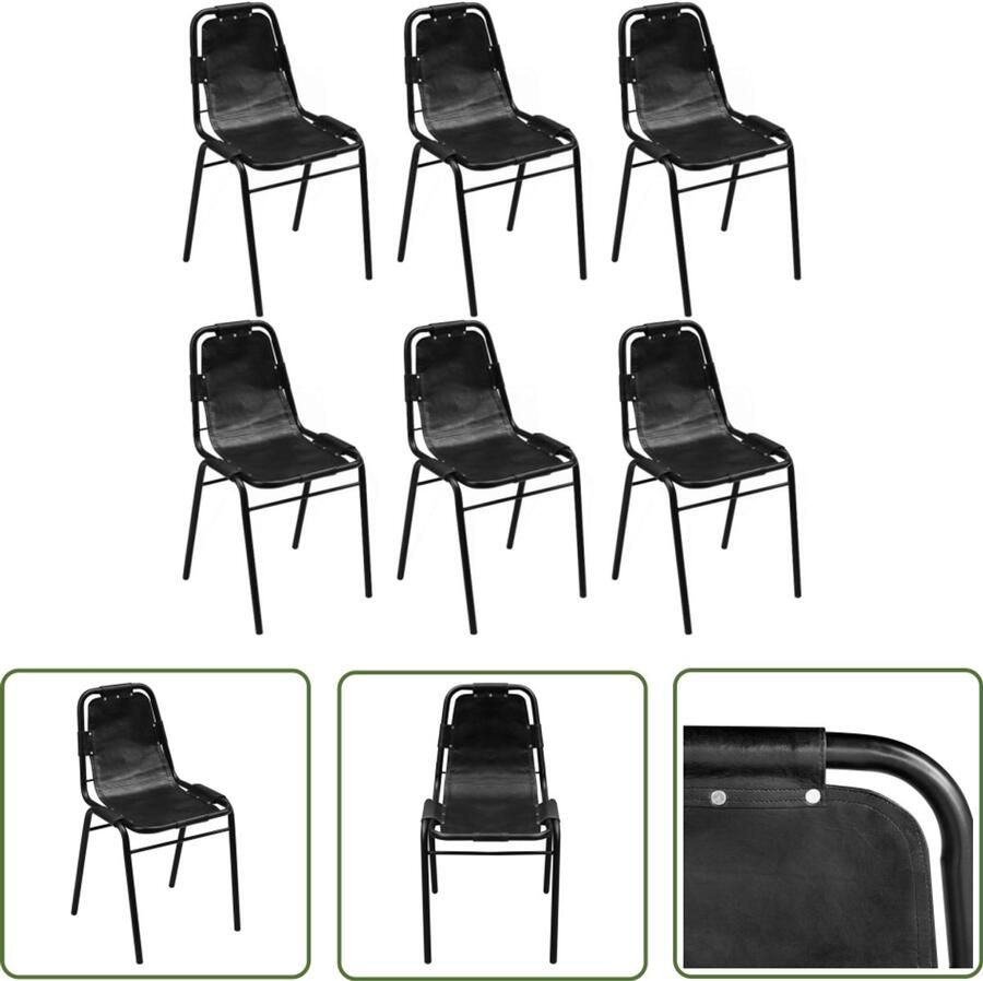 The Living Store Eetkamerstoelen 6 st echt leer zwart Industriele Eetkamerstoelen Leren Eetkamerstoelen Set Zwarte Eetkamerstoelen Comfortabele Eetkamerstoelen