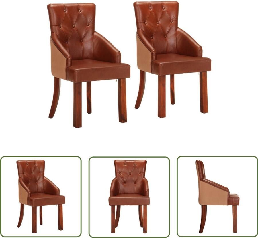 The Living Store Eetkamerstoelen 2 st echt geitenleer bruin Vintage Eetkamerstoelen Leren Eetkamerstoelen Bruine Eetkamerstoelen Mangoholze Meubels Eettafel Stoelen