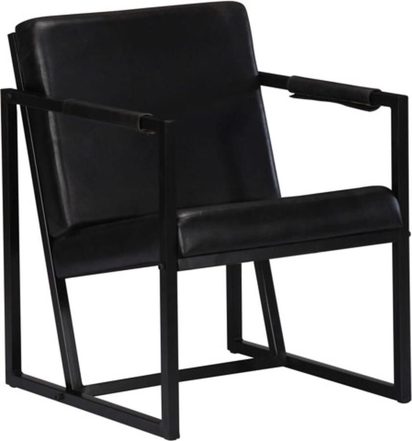 The Living Store Fauteuil Echt Leer Zwart 55x62x75cm Comfortabel Comfortabele Fauteuil Leren Fauteuil Zwarte Fauteuil Fauteuils Fauteuil Kopen - Foto 2