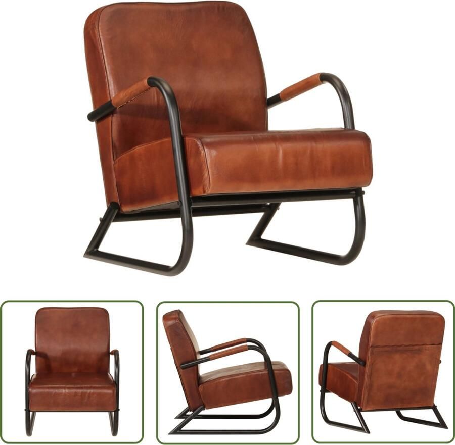 VidaXL Fauteuil echt leer bruin Fauteuil Lederen Leren Fauteuil Bruine Fauteuil Lounge Stoel Fauteuils Kopen