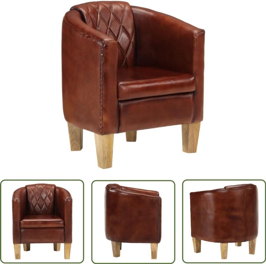 The Living Store Kuipstoel echt leer bruin Luxe Kuipstoel Leren Fauteuil Bruine Fauteuil Lederen Stoel Loungestoel