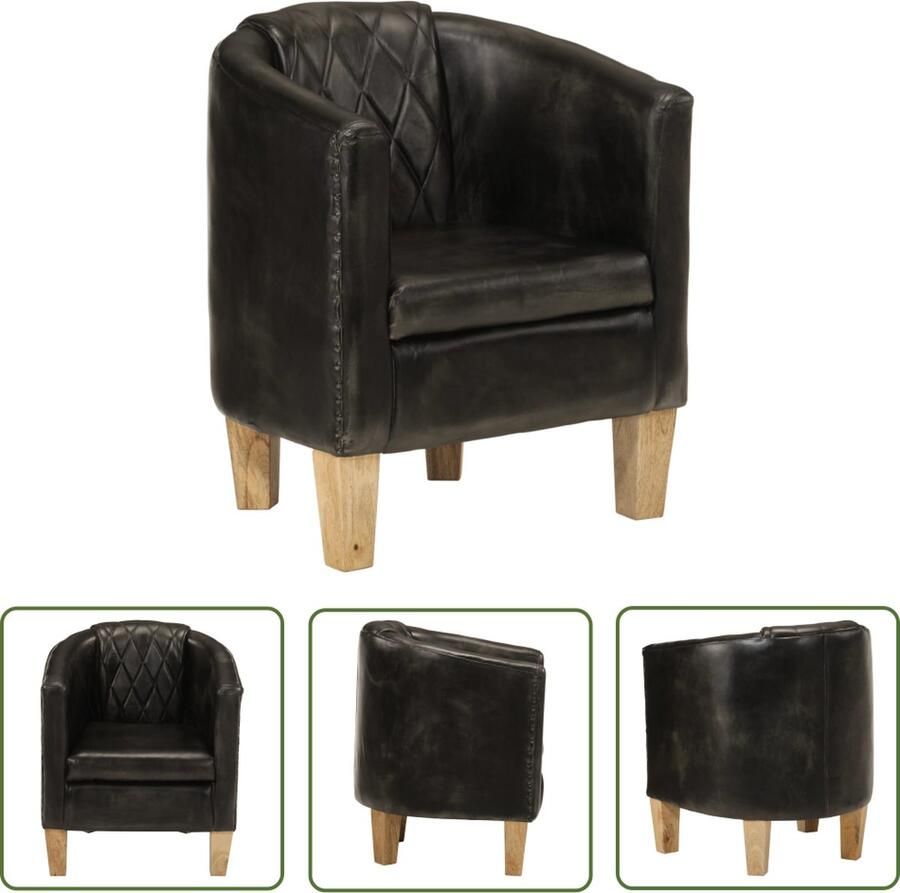 The Living Store Luxe Kuipstoel Grijs Leren bekleding Massief mangohout frame 58 x 54 x 70 cm Montage vereist Luxe Kuipstoel Leren Stoel Lederen Fauteuil Lounge Stoel Woonkamer Meubels