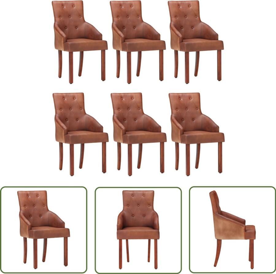 The Living Store Eetkamerstoelen 6 st echt geitenleer bruin Eetkamerstoelen Leren Stoelen Design Meubels Vintage Stoelen Acacia Hout