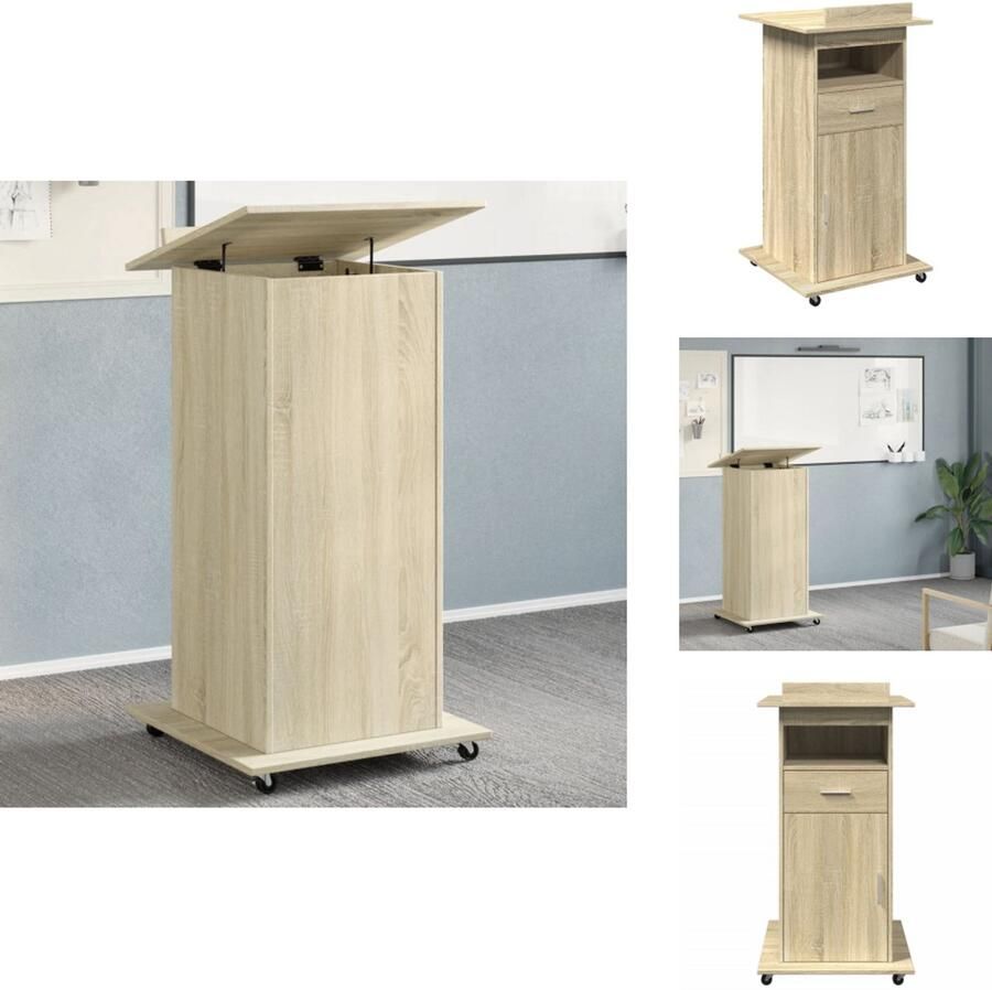VidaXL Lessenaar Lessenaars Lezenaar Spreekgestoelte Lessenaar met wielen en lade 55x55x107 cm hout sonoma eiken