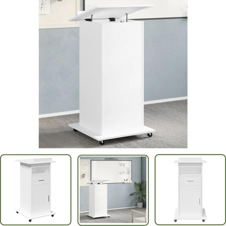 The Living Store Lessenaar Stabiel Bewerkt Hout 55 x 55 x 107 cm Wit Bureau Met Schot Lade 2 Vakken Lessenaar Bureau Houten Bureau Kantooraccessoires Laptopstandaard - Foto 2