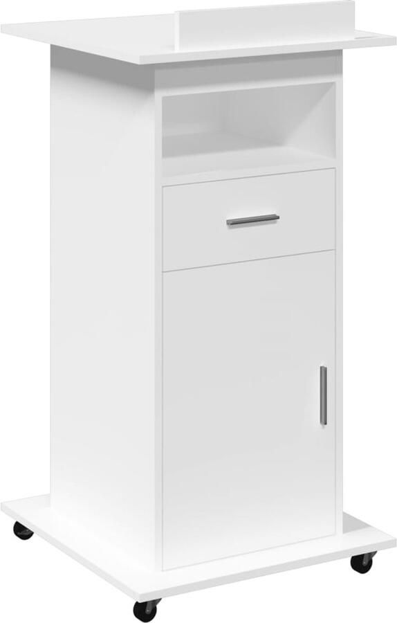 VidaXL Lessenaar met wielen en lade 55x55x107 cm bewerkt hout wit