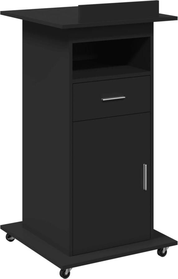 VidaXL Lessenaar met wielen en lade 55x55x107 cm bewerkt hout zwart