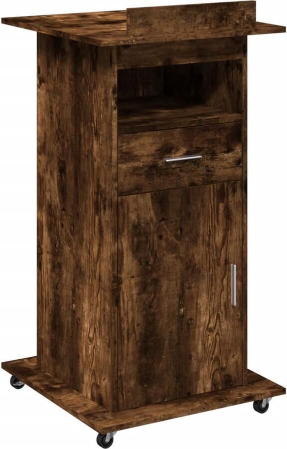 VidaXL Lessenaar met wielen en lade 55x55x107 cm hout gerookt eiken