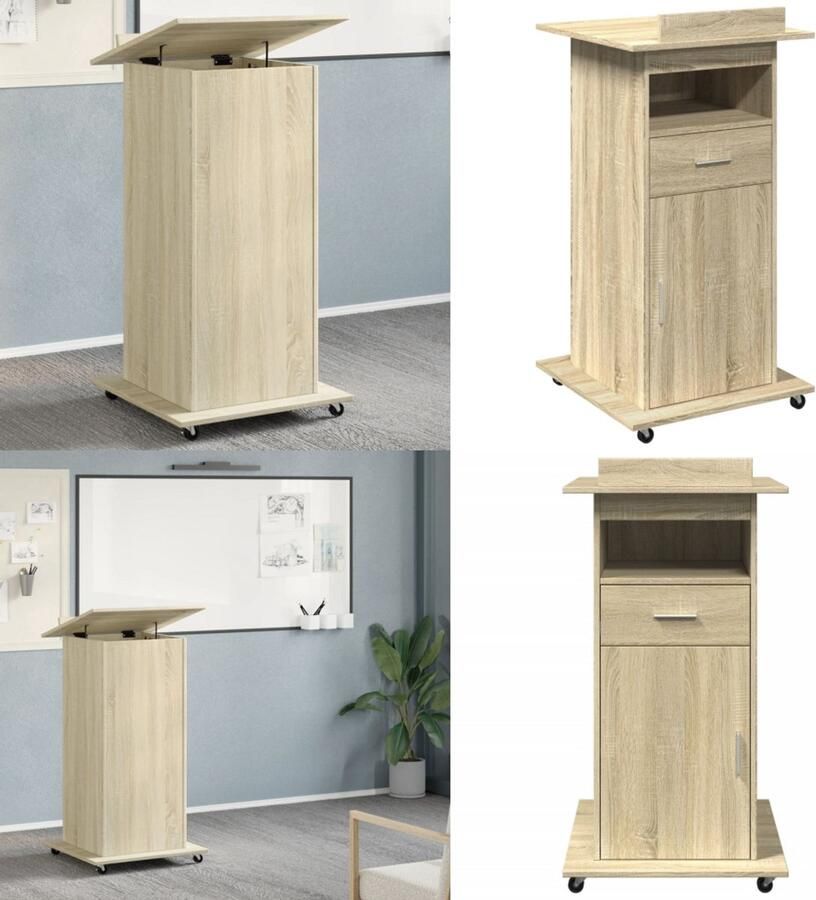 VidaXL Lessenaar met wielen en lade 55x55x107 cm hout sonoma eiken Lessenaar Lessenaars Lezenaar Spreekgestoelte