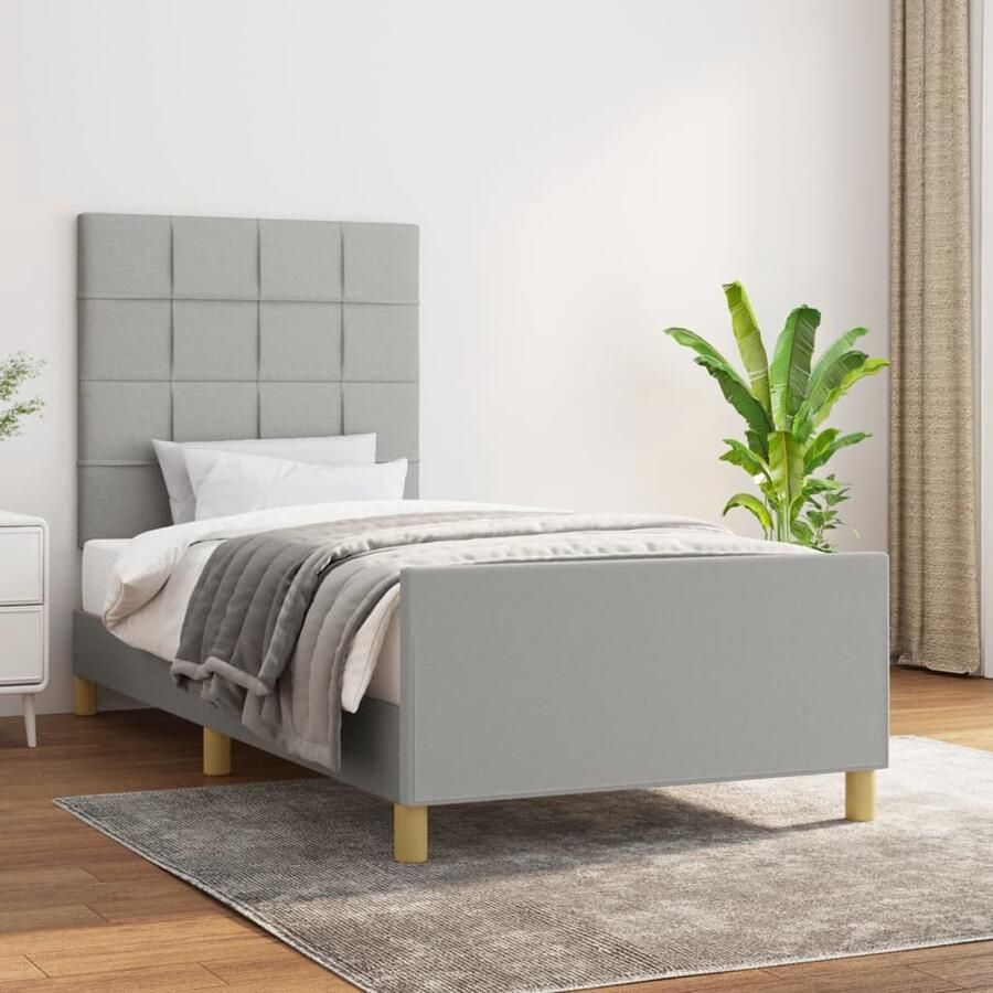 VidaXL Bedframe 90x200 cm Stof Lichtgrijs Bed Frame Boxspring Hoofdbord Tweepersoonsbed Enkelpersoonsbed Grijs Bed Stoffen Bed Modern Bed Design Bed - Foto 2