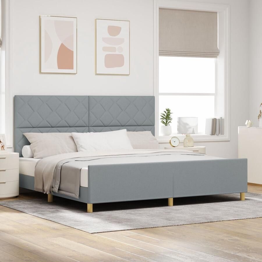 VidaXL Bedframe met hoofdeinde Lichtgrijs 200 x 200 cm Stof - Foto 2