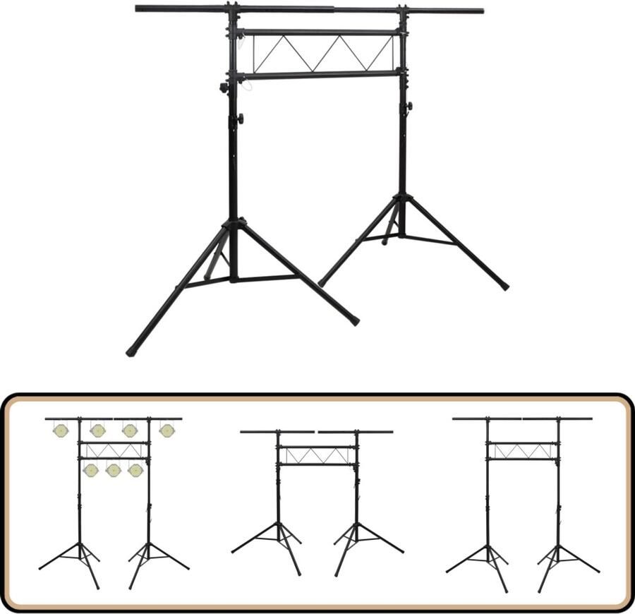 VidaXL Lichtstatief Staal 238x115x180-300 cm Zwart Lichtstatief Fotostudio Fotografie Accessoires Led Lampen Bruiloft Fotografen