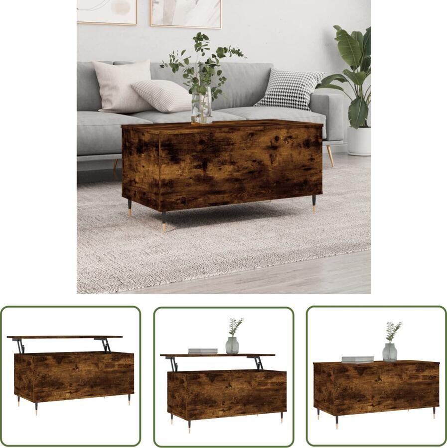 The Living Store Salontafel Lift-top Gerookt eiken 90 x 44.5 x 45 cm Hout en metaal Salontafel Lift Top Tafel Houten Salontafel Bruine Salontafel Eikenhouten Salontafel