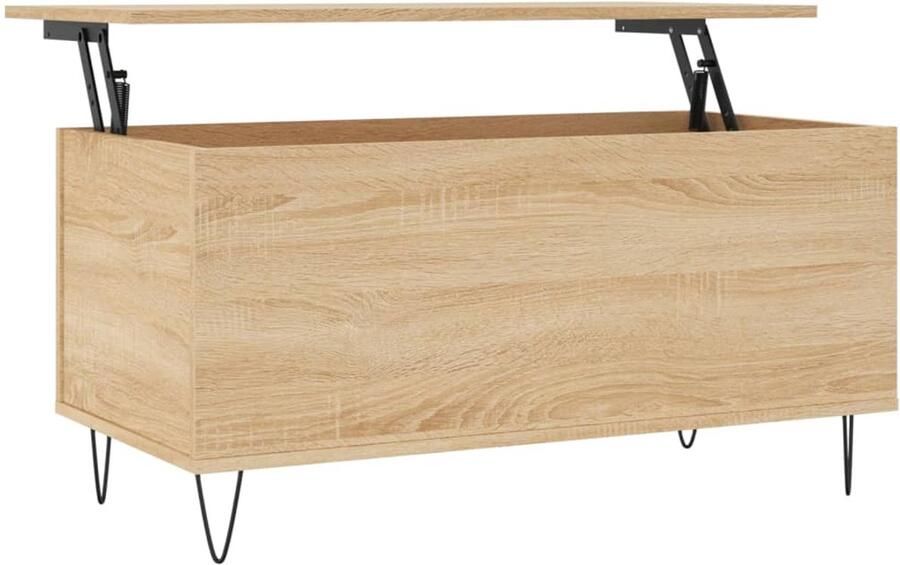 The Living Store Lift-Top Salontafel Sonoma Eiken 90 x 44.5 x 45 cm Metalen poten Salontafel Lift Top Tafel Houten Salontafel Eiken Salontafel VidaXL