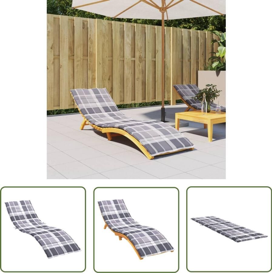 The Living Store Ligbedkussen 200x70x3 cm oxford stof ruitpatroon grijs Ligbedkussen Ligbed Tuinkussentje Outdoor Kussen Balkon Kussen