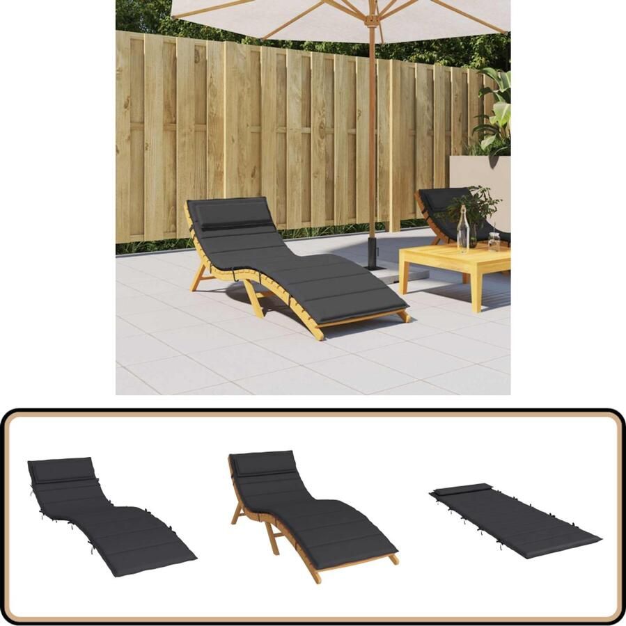 VidaXL Ligbedkussen 180x60x3 cm Oxford stof Zwart Ligbedkussentje Tuinstoel Kussen Lounge Stoel Kussen Outdoor Kussen Waterafstotende Kussens