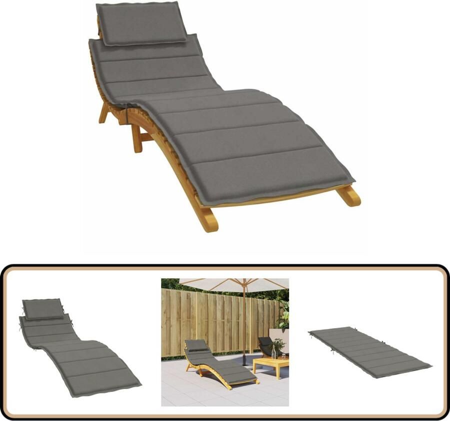 VidaXL Ligbedkussen 186x58x3 cm Donkergrijs Ligbedkussen Tuinstoel Kussen Lounge Kussen Outdoor Kussen Grijs Kussen