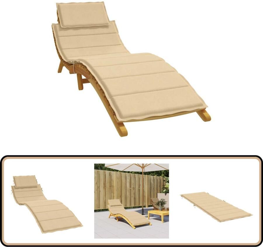 VidaXL Ligbedkussen 186x58x3 cm Gemêleerd Beige Ligbedkussen Tuinstoel Balkon Lounge Stoel Outdoor Kussen