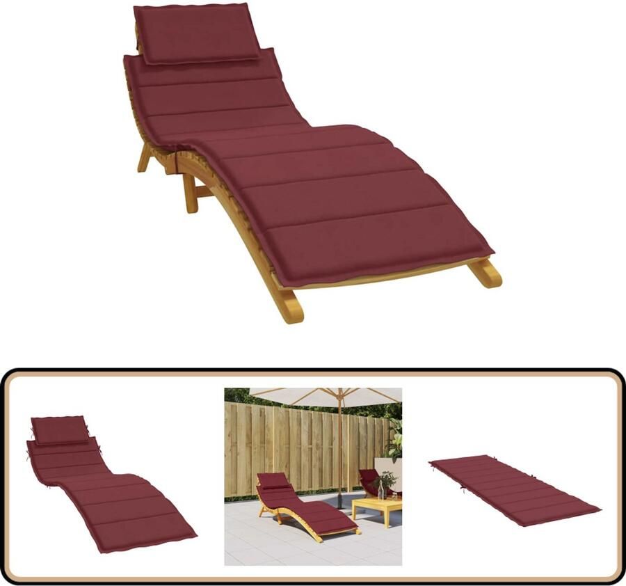 VidaXL Ligbedkussen 186x58x3 cm Gemêleerd Wijnrood Ligbedkussen Tuinstoel Lounge Stoel Outdoor Kussen Balkon Kussen