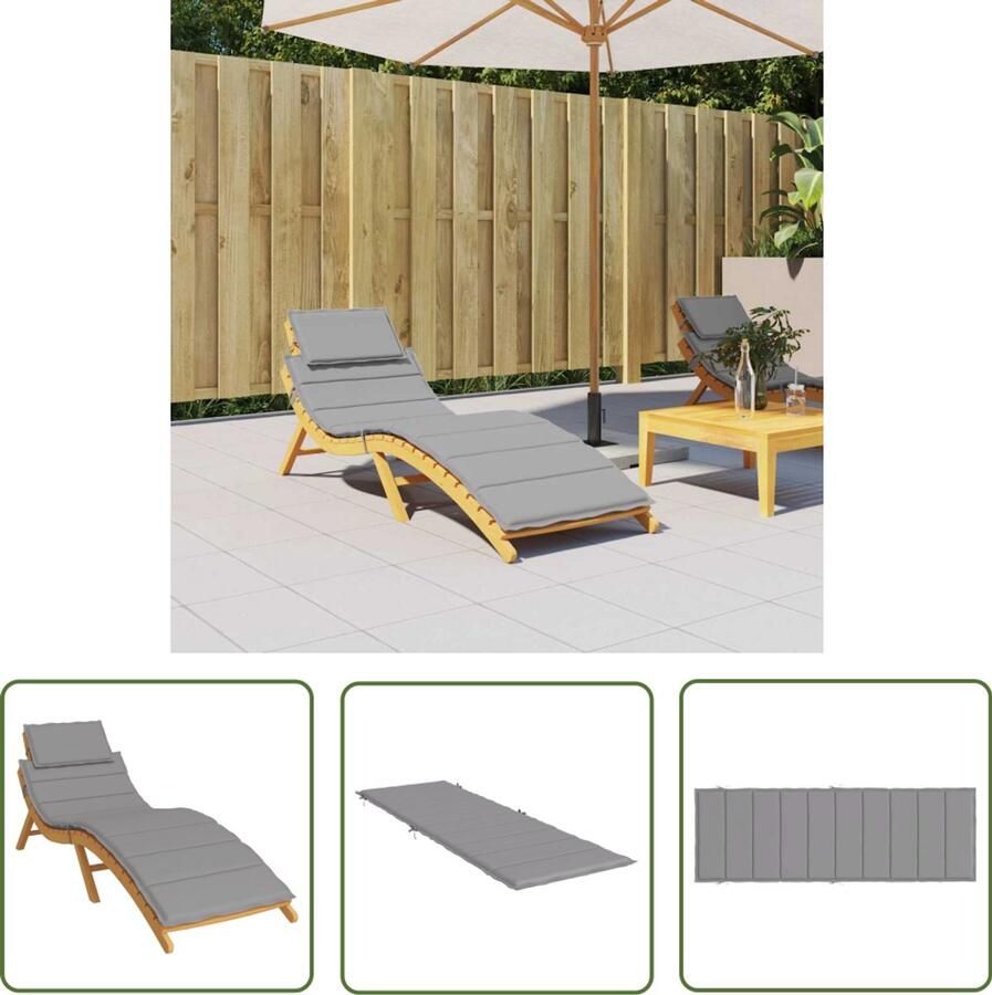 VidaXL Ligbedkussen 186x58x3 cm Grijs Ligbedkussentje Tuinstoel Kussen Lounge Kussen Outdoor Kussen Balkon Kussen Oxford Stof Waterdicht Kussen Antislip Kussen Grijze Kussen