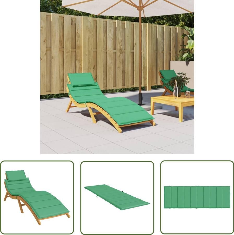 VidaXL Ligbedkussen 186x58x3 cm Groen Ligbedkussentje Tuinstoel Kussen Lounge Kussen Outdoor Kussen Waterafstotende Kussens Groene Kussens Comfort Kussen