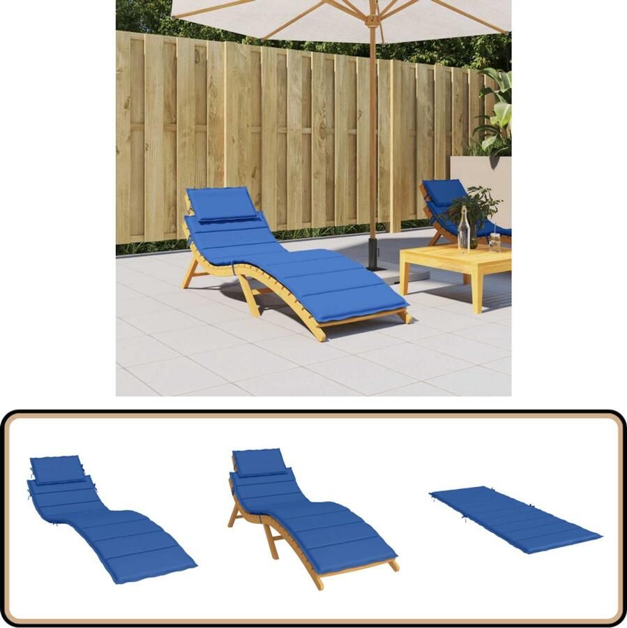 VidaXL Ligbedkussen 186x58x3 cm Koningsblauw Ligbedkussent Oxford Stof Blauw Kussen Tuinstoel Kussen Lounge Stoel Kussen Outdoor Kussen