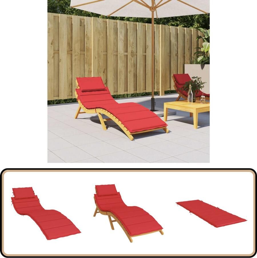 VidaXL Ligbedkussen 186x58x3 cm Rood Ligbedkussent Tuinstoel Kussen Lounge Kussen Outdoor Kussen Waterafstotend Kussen Rood Kussen Oxford Stofkussen
