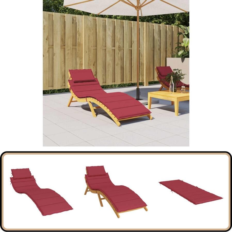 VidaXL Ligbedkussen 186x58x3 cm Wijnrood Ligbedkussentje Tuinstoel Kussen Lounge Kussen Outdoor Kussen Balkon Kussen Rood Kussen Oxford Stofkussen