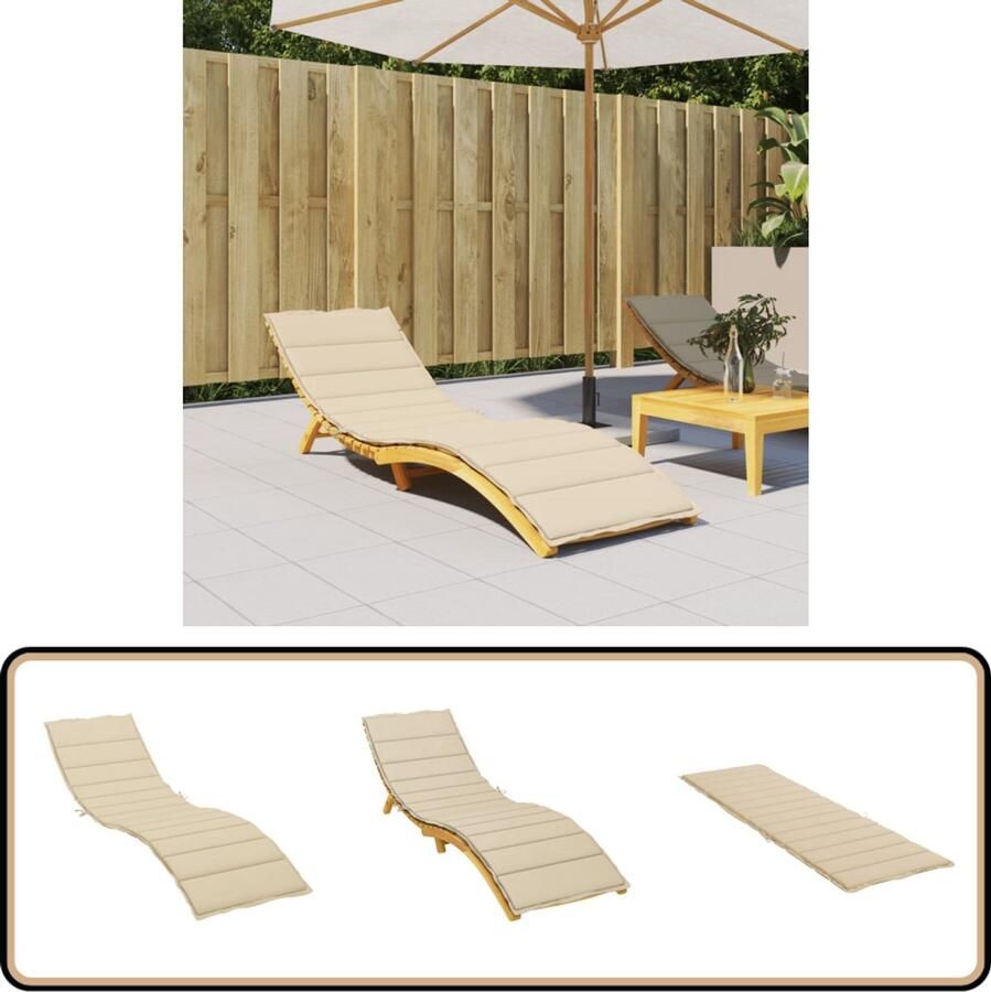VidaXL Ligbedkussen 200x50x3 cm Beige Comfortabel Ligbedkussentje Tuinstoel Kussen Lounge Kussen Outdoor Kussen Balkon Kussen Waterafstotend Kussen Oxford Stof Beige