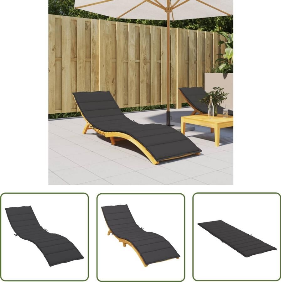 VidaXL Ligbedkussen 200x50x3 cm Zwart Oxford Stof Ligbedkussent Oxford Stof Waterdicht Loungekussen Tuinkussen Balkon Kussen Outdoor Kussen Zitzak