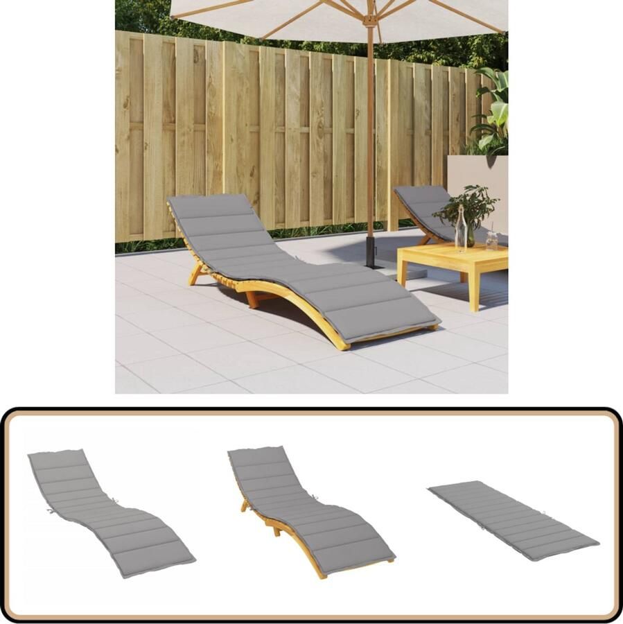 VidaXL Ligbedkussen 200x60x3 cm Grijs Ligbedkussentje Tuinstoel Kussen Lounge Stoel Kussen Outdoor Kussen Balkon Kussen Comfort Kussen Oxford Stof Grijze Kussen