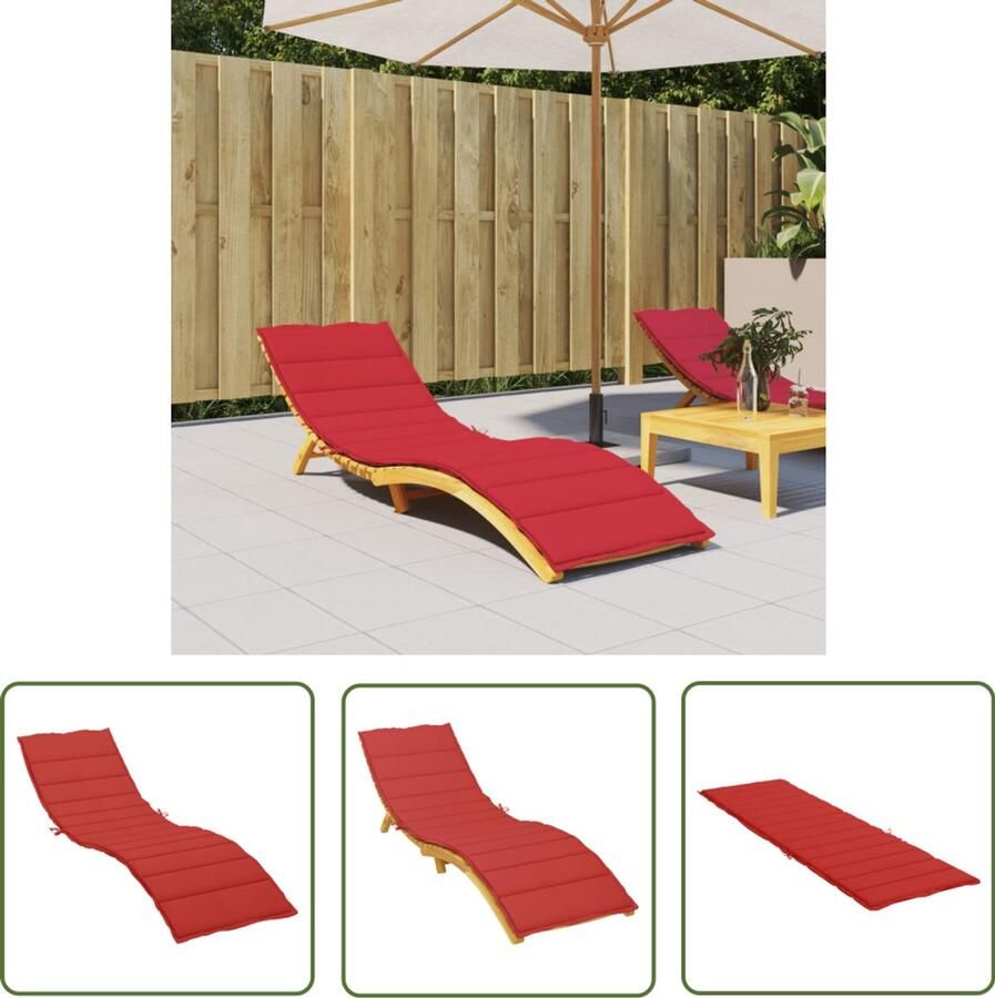 VidaXL Ligbedkussen 200x60x3 cm Oxford stof Rood Ligbedkussentje Tuinstoel Kussen Outdoor Kussen Lounge Kussen Balkon Kussen