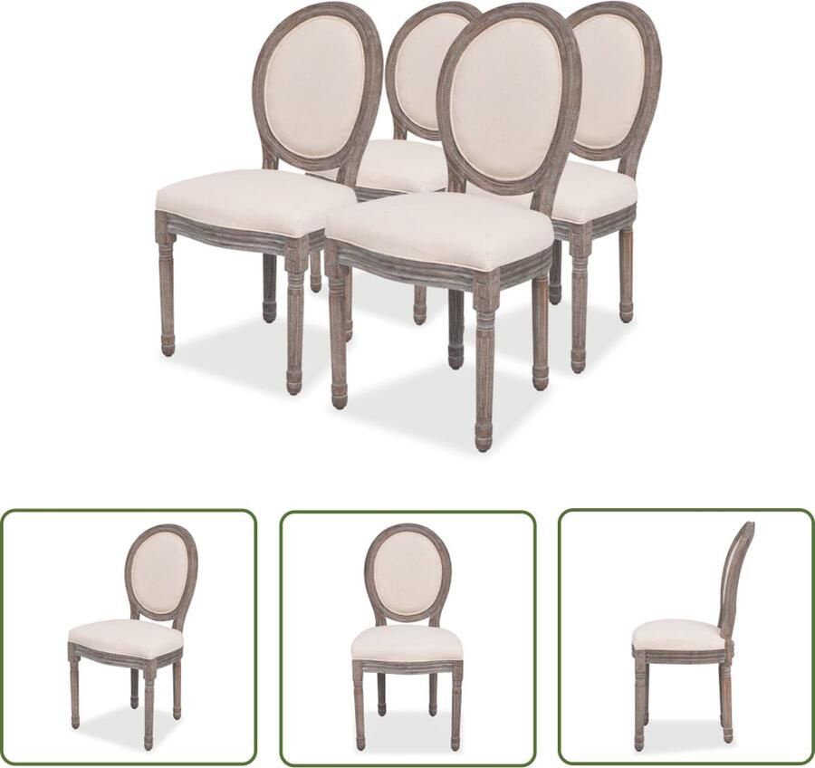 The Living Store Linnen Eetkamerstoelen 50 x 56 x 95.5 cm Crème Eetkamerstoelen Linnen Stoelen Creme Stoelen Comfortabele Stoelen Luxe Stoelen - Foto 2