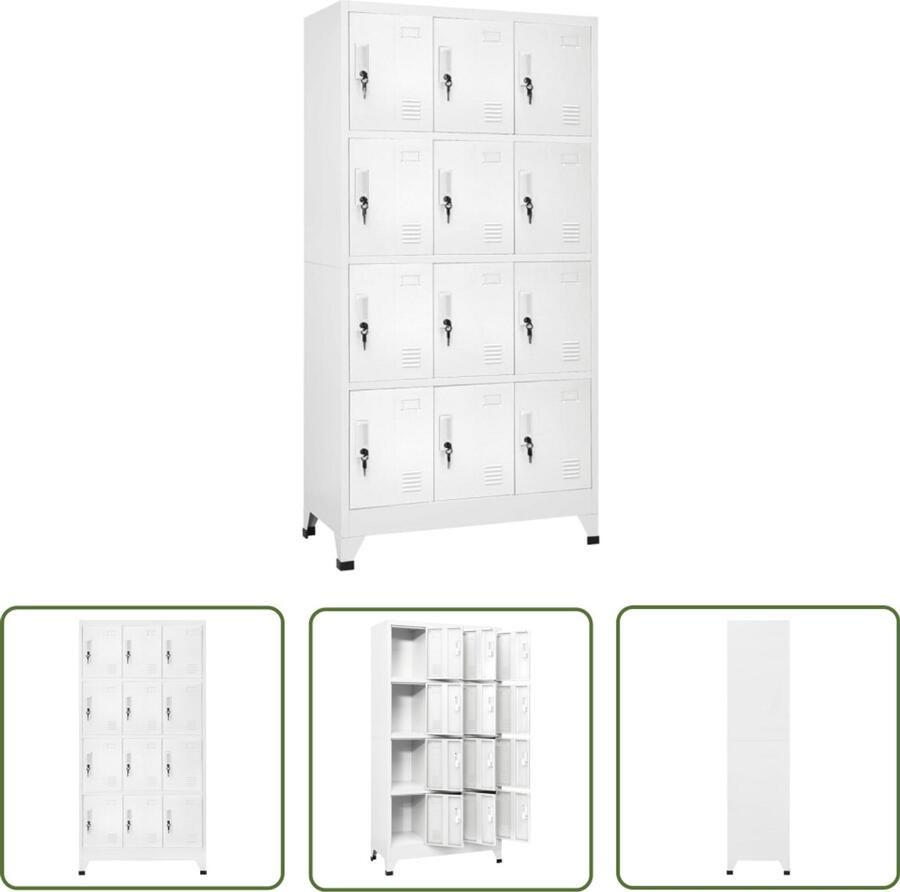 VidaXL Lockerkast 12 Deuren Grijs Staal Lockerkast Staalkast Industrieel Design Opslagruimte Kantoor Gymzaal Garderobe Lockers